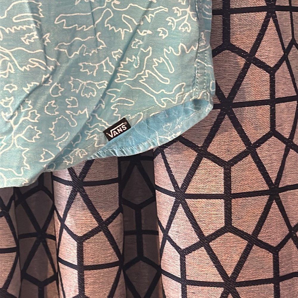 Vans Teal Patterned Casual Button Down Shirt - Picture 6 of 7